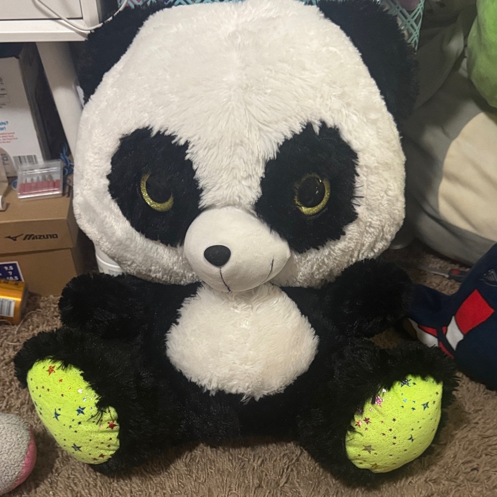 Plush Panda Toy with Green Accents